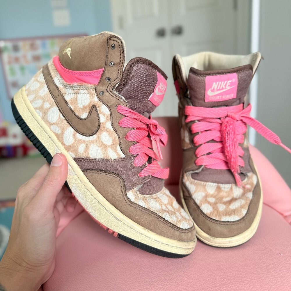 Nike Court Force Pink Brown Bambi High Top Sneakers